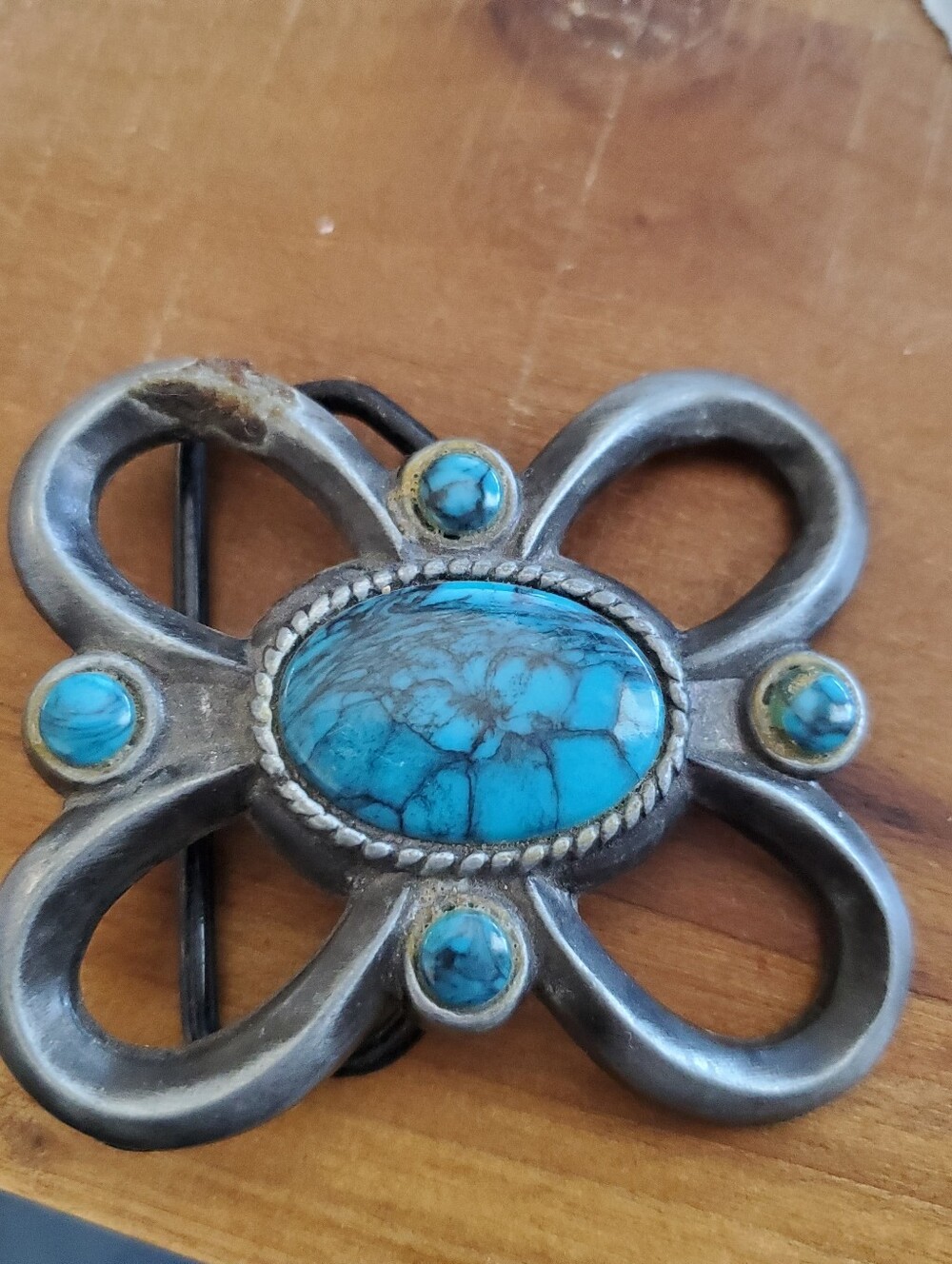 Turquoise Stone Color Belt Buckle. No Belt. Floral Print.